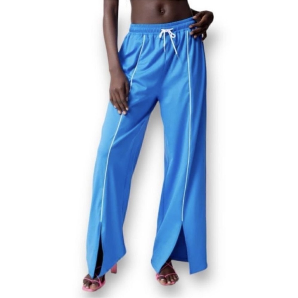 90,s vibe trending 2024 Runway track wide leg ,front splits pants